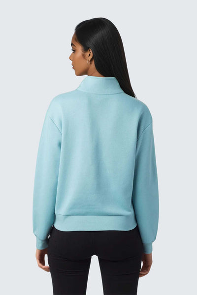 W Moon Sweatshirt Fleece Mock-Neck Half-Zip - Ocean