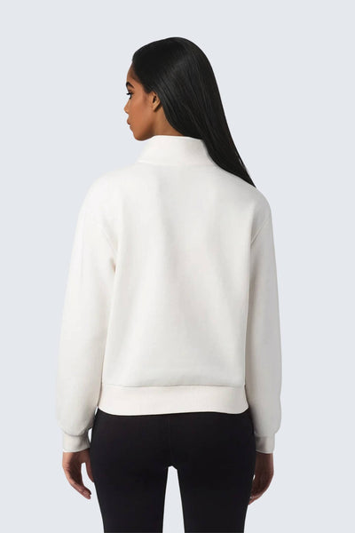 W Moon Sweatshirt Fleece Mock-Neck Half-Zip - Natural