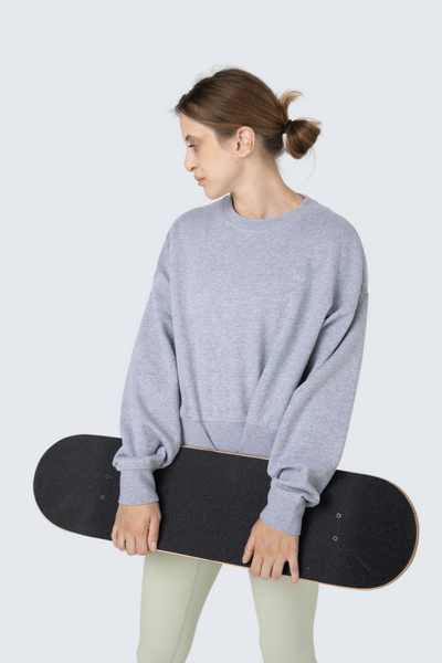 W Moon Cropped Oversized Sweatshirt - Heather Stone