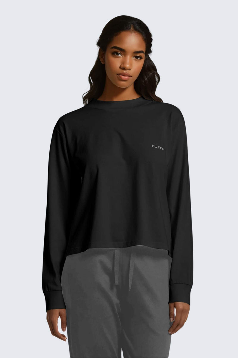 W Moon Tee Mock-Neck Long-Sleeve - Black