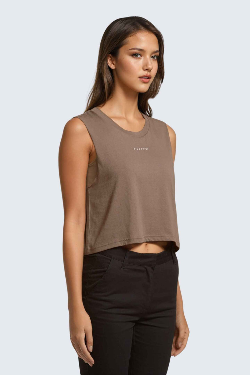 W Moon Air Cropped Tank - Wood