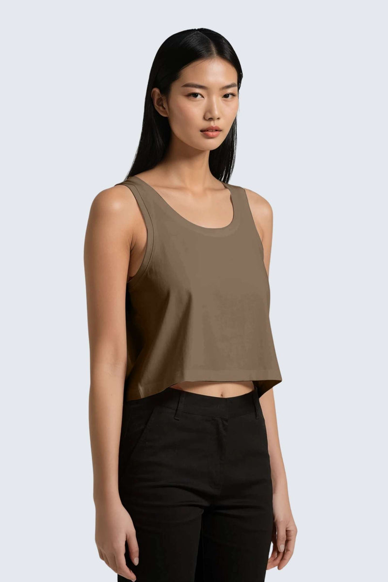 W Moon Air Cropped Singlet Tank - Wood