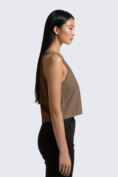 W Moon Air Cropped Singlet Tank - Wood