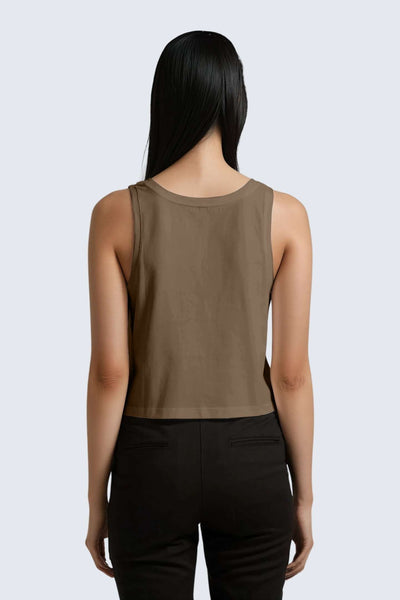 W Moon Air Cropped Singlet Tank - Wood