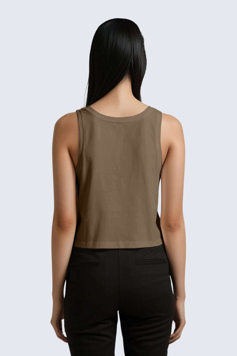W Moon Air Cropped Singlet Tank - Wood