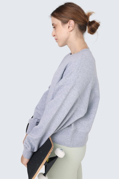 Rumi Earth - W Moon Cropped Oversized Sweatshirt - Heather Stone - R113115HSP - Tops