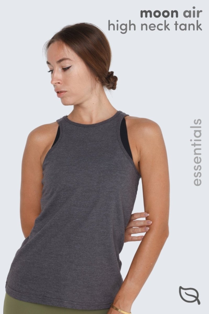 Rumi Earth - W Moon High - Neck Racerback Tank - Graphite Heather - R111220GHS - Tops