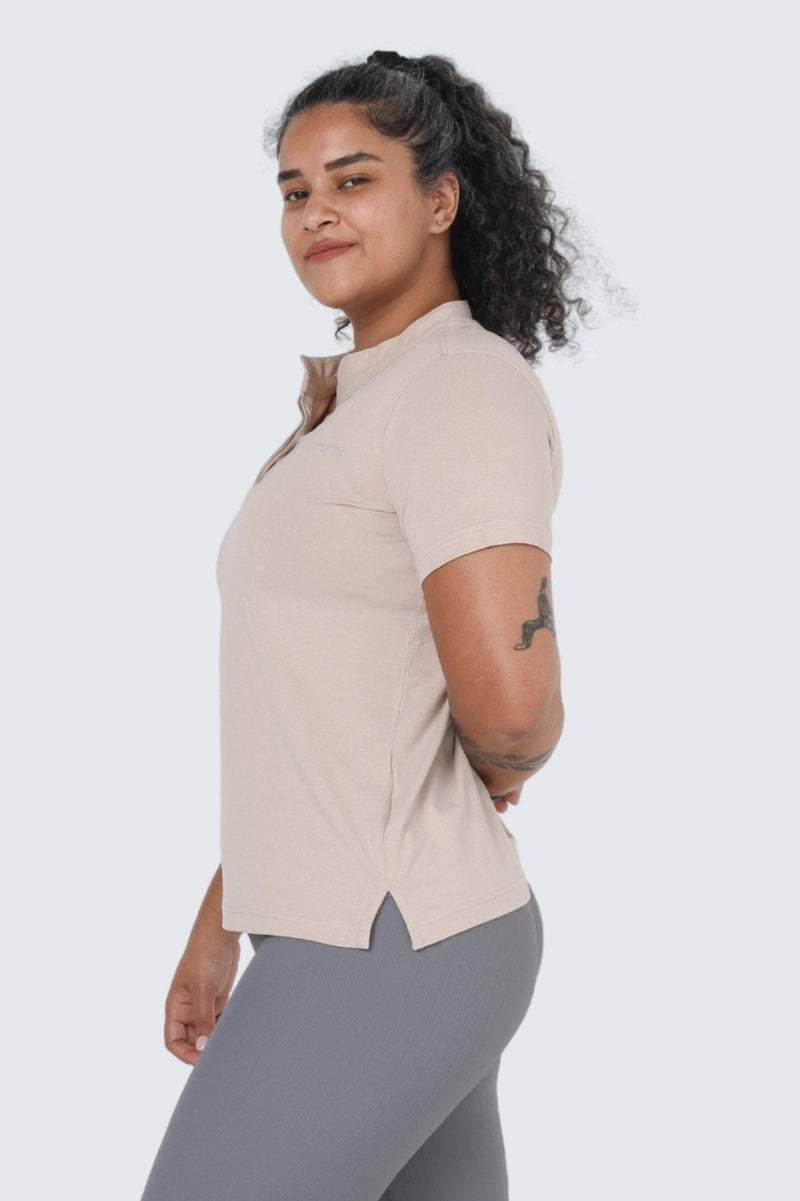 W Moon Move Tee Mock Henley - Sand