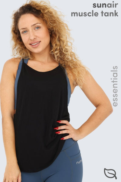 Rumi Earth - W Sun Air String Muscle Tank - Black - R141246BKS - Tops